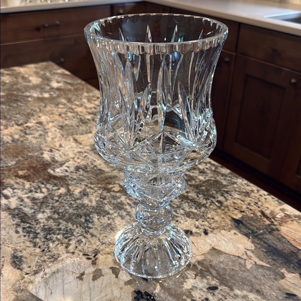 Vintage hand-cut, glass Crystal candle vase 11 inches tall - open 5/12.